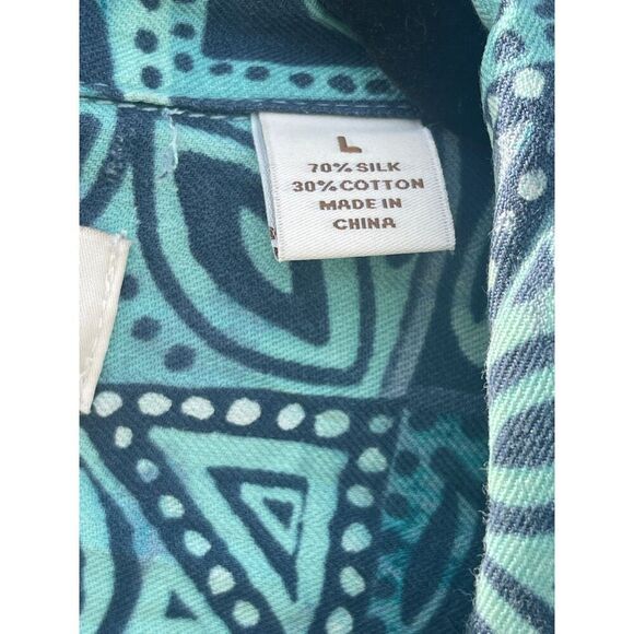 Caribbean Mens Button Up Hawaiian Shirt Size Large Blue Floral Silk Short Sleeve - Picture 5 of 12